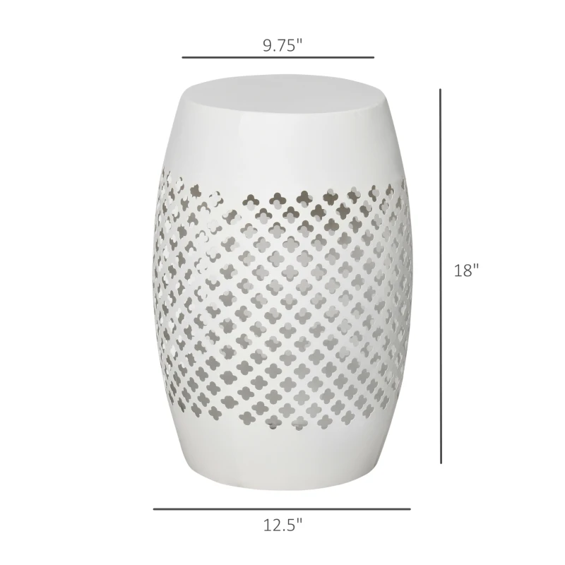 Outsunny 12.5" Steel Outdoor Side Table, Round Hollow Drum Patio End Table, Accent Table for Indoor and Outdoorr, White