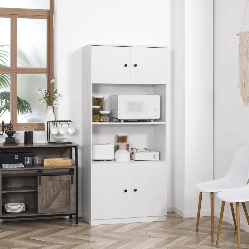 HOMCOM 71" Kitchen Buffet with Hutch, Pantry Storage Cabinet with Shelves and Microwave Countertop, White