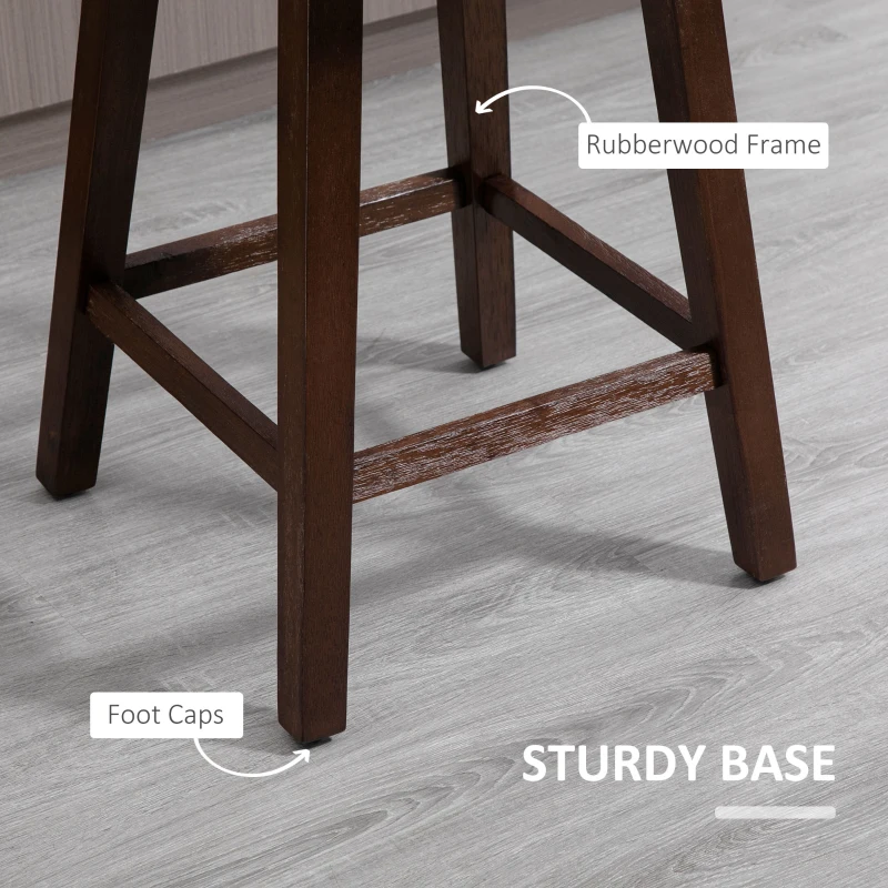 HOMCOM 28" Swivel Bar Height Bar Stools Set of 2, Armless PU Leather Upholstered Barstools Chairs with Nailhead Trim and Wood Legs, Light Grey