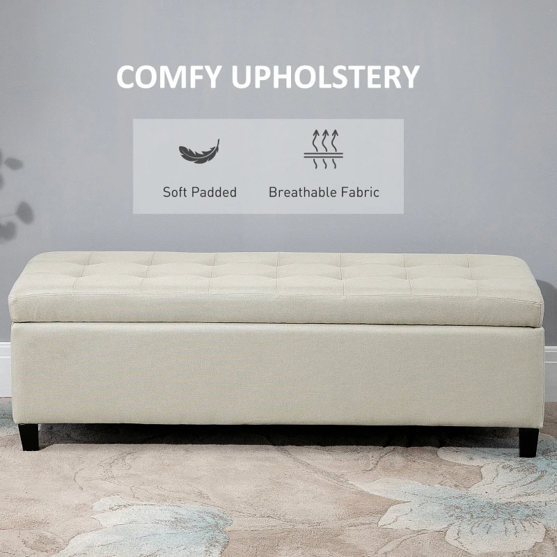 HOMCOM 51" Ottoman Storage Bench, Linen Fabric Storage Chest with Lift Top, Tufted Ottoman with Storage for Living Room, Entryway, Bedroom, Beige