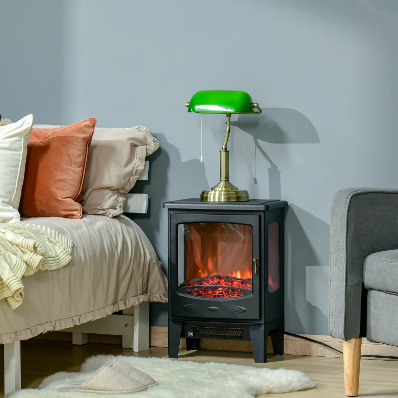 HOMCOM Electric Fireplace Heater, Freestanding Fireplace Stove with Realistic Adjustable Flame Effect and Adjustable Temperature, Overheating Safety Protection, 750W/1500W, Black