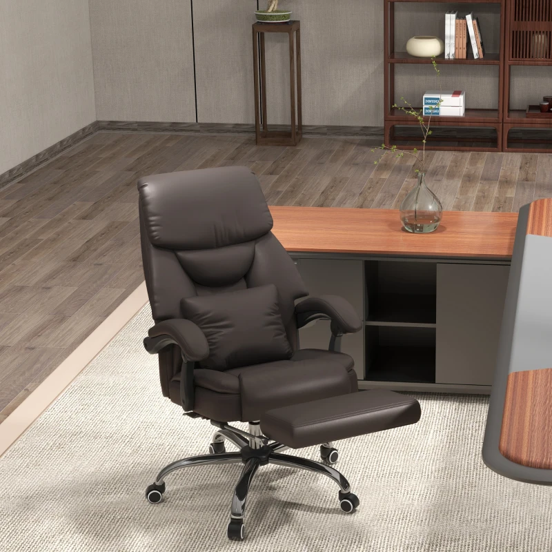 Vinsetto Kneading Massage Office Chair, Reclining Executive Office Chair, PU Leather High Back Computer Chair with Lumbar Cushion, Footrest, Adjustable Height, Dark Brown