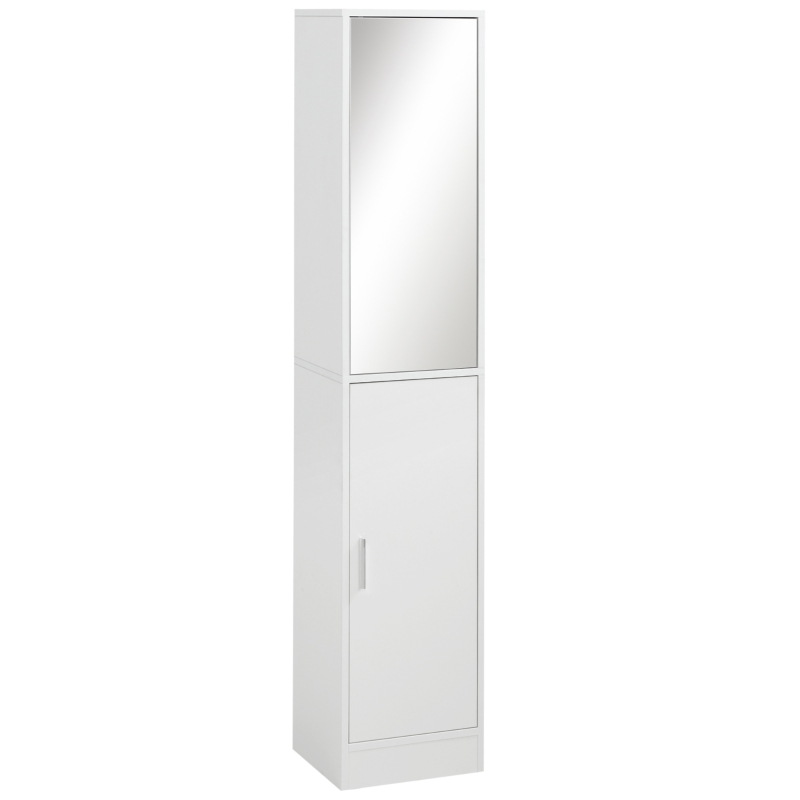 kleankin Tall Bathroom Cabinet with Mirror Narrow Bathroom Storage Cabinet with Doors Adjustable Shelves for Small Spaces White