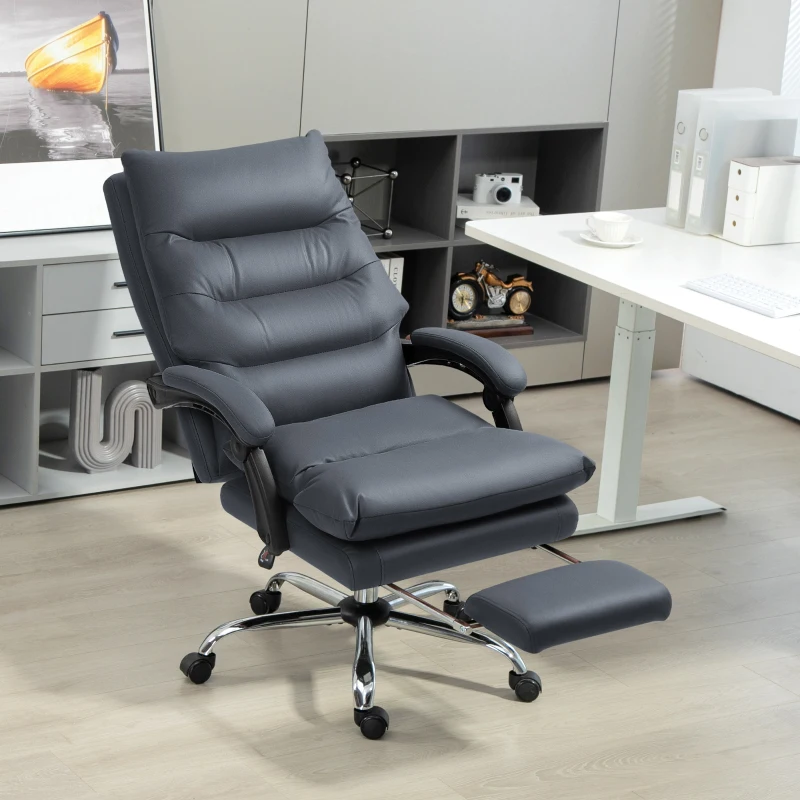 Vinsetto Microfibre Massage Office Chair, Heated Reclining Chair with Footrest, Double-tier Padding, Swivel Wheels, Dark Gray