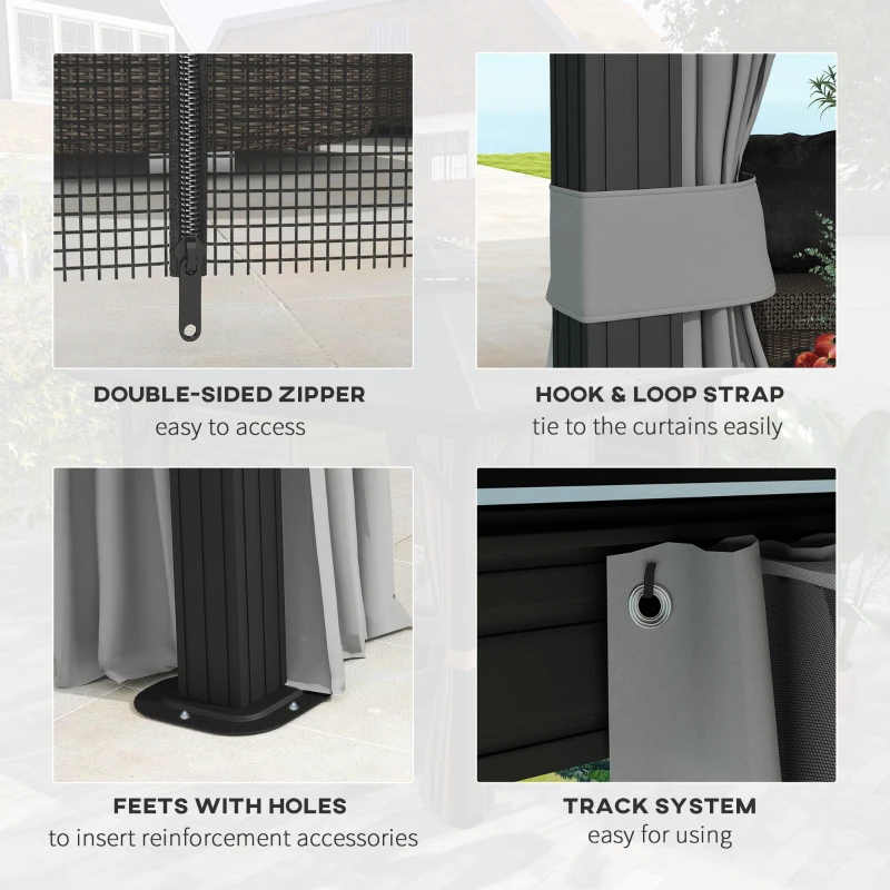 Outsunny 10' x 12' Hardtop Gazebo, Sun Shelter with Double Tier Metal Roof, Mosquito Netting, and Hanging Hook, Light Grey