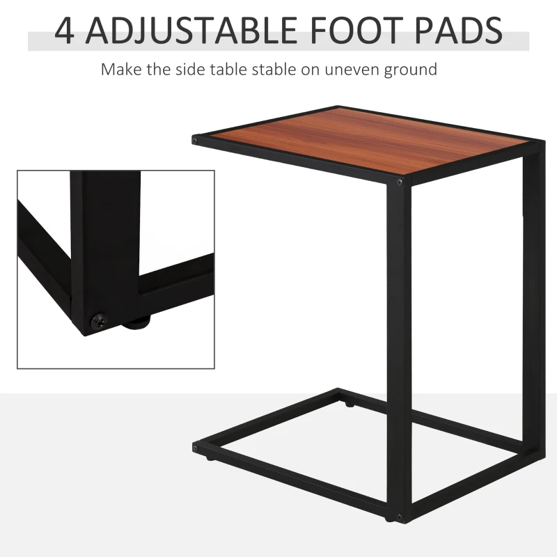 HOMCOM C-Shaped End Table, Laptop Table with Metal Frame, Sofa Side Table for Living room, Bedroom, Walnut