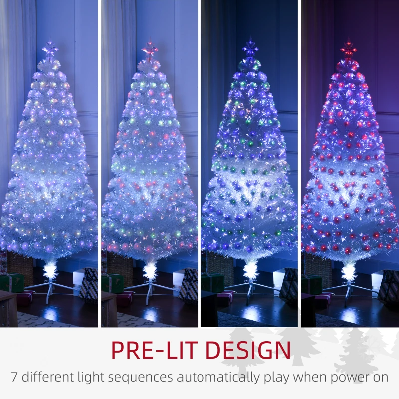HOMCOM 6FT Artificial Tree Multi-Colored Pre-Lit Home Christmas Decoration  White
