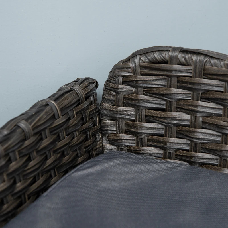 PawHut Elevated Rattan Dog Bed with Steel Frame, Handwoven Wicker Pet Bed with Water Resistant Cushion, Dog Bed Outdoor for Large Medium Dog, Charcoal Gray