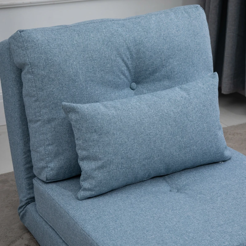 HOMCOM 2-In-1 Design Modern Style Floor Lazy Sofa with 5 Position Adjustable Backrest, Thick Padding, Metal Frame and 2 Pillows, for Living Room, Study, Bedroom, Balcony, Blue