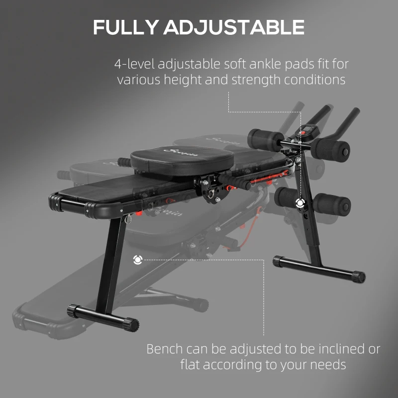 Soozier Multi-Purpose Ab Workout Equipment, Foldable Ab Machine, Adjustable Sit Up Bench & Weight Bench, Abdominal Cruncher with Resistance Bands & LCD Display