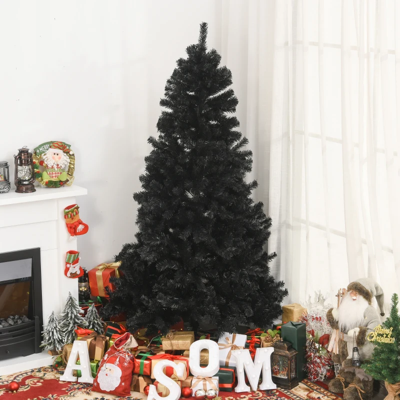 HOMCOM 6ft Artificial Christmas Tree Unlit Douglas Fir with Realistic Branches and 928 Tips, Black Halloween Style