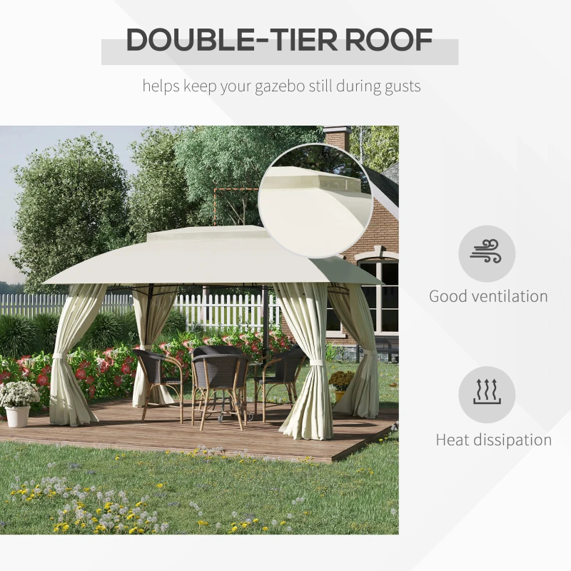 Outsunny 10' x 13' Outdoor Gazebo Patio Gazebo Canopy, Double Vented Roof, Steel Frame, Curtain Sidewalls, Sun Shade Shelter for Garden, Lawn, Backyard, Deck, Beige