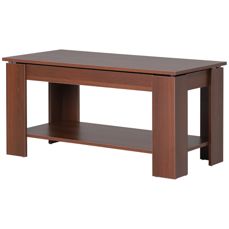 HOMCOM Modern Lift Top Coffee Table, Convertible Center Table with Hidden Storage Compartment and Storage Shelf for Living Room