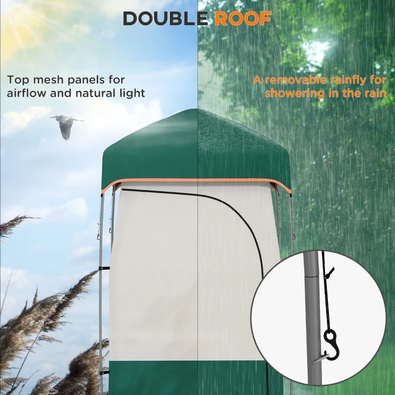 Outsunny Camping Shower Tent, Portable Privacy Shelter with Solar Shower Bag, Removable Floor and Carrying Bag, Green