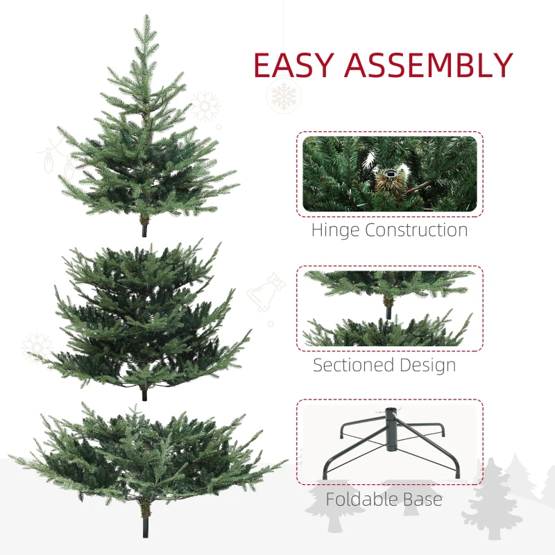 HOMCOM 7.5 ft Artificial Christmas Tree, Prelit Christmas Tree with 300 LED Lights, 1218 Branch Tips and Wide Metal Base, Green