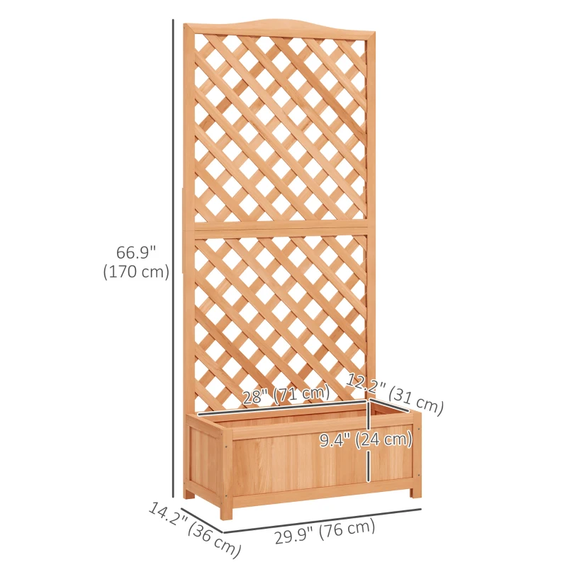 Outsunny Wood Planter with Trellis for Vine Climbing, Raised Garden Bed to Grow Vegetables for Backyard, 30" x 14" x 67", Brown