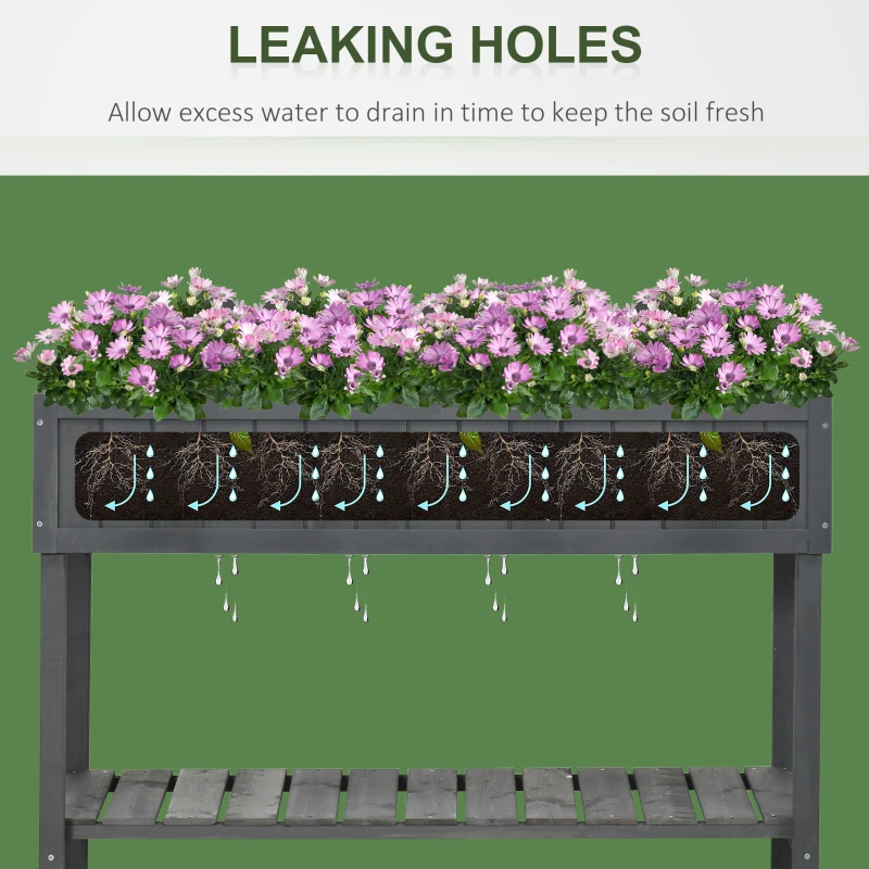 Outsunny Wooden Raised Garden Bed, Elevated Planter Box Stand with 8 Slots and Open Shelf, Dark Gray