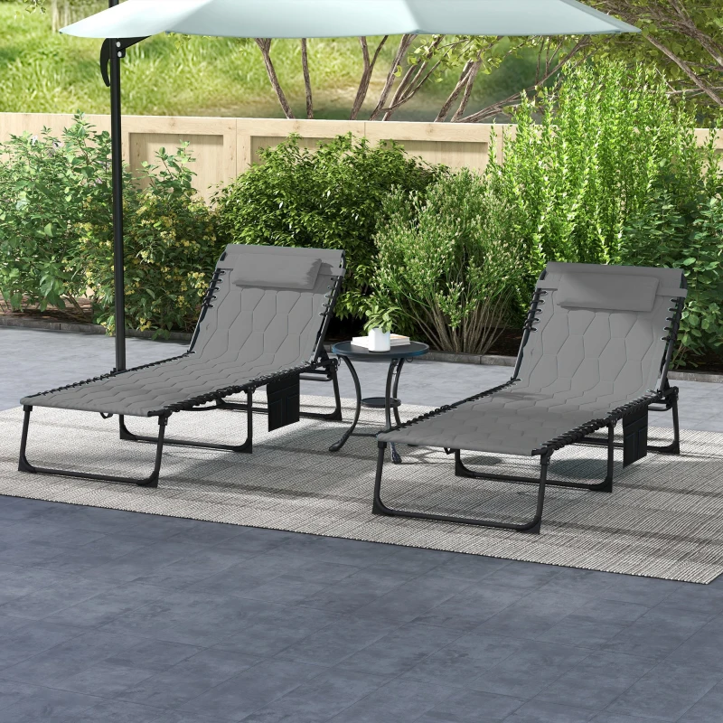 Outsunny Folding Chaise Lounge Set with Reclining Back, 25.6" x 74" x 14.2", Gray