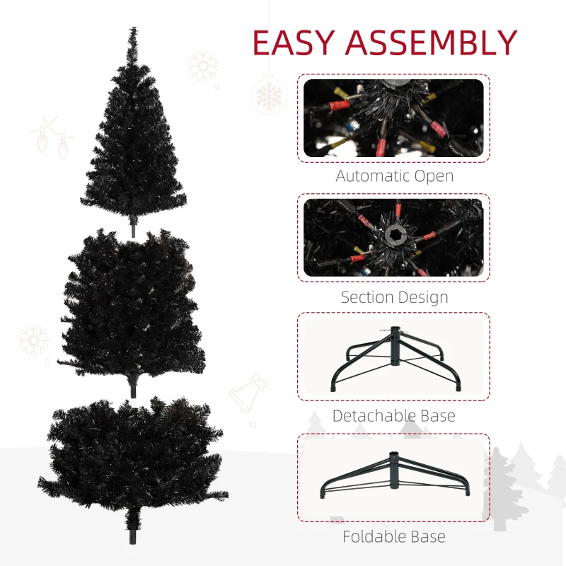 HOMCOM 6FT Pencil Christmas Tree, Artificial Christmas Tree with Automatic Open for Home Party, Black