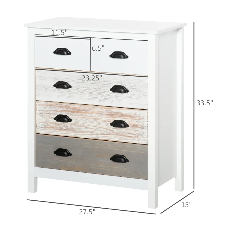 HOMCOM 5 Drawer Dresser for Bedroom, Chest of Drawers with Table Top, Clothes Closet for Living Room, Multi-Color