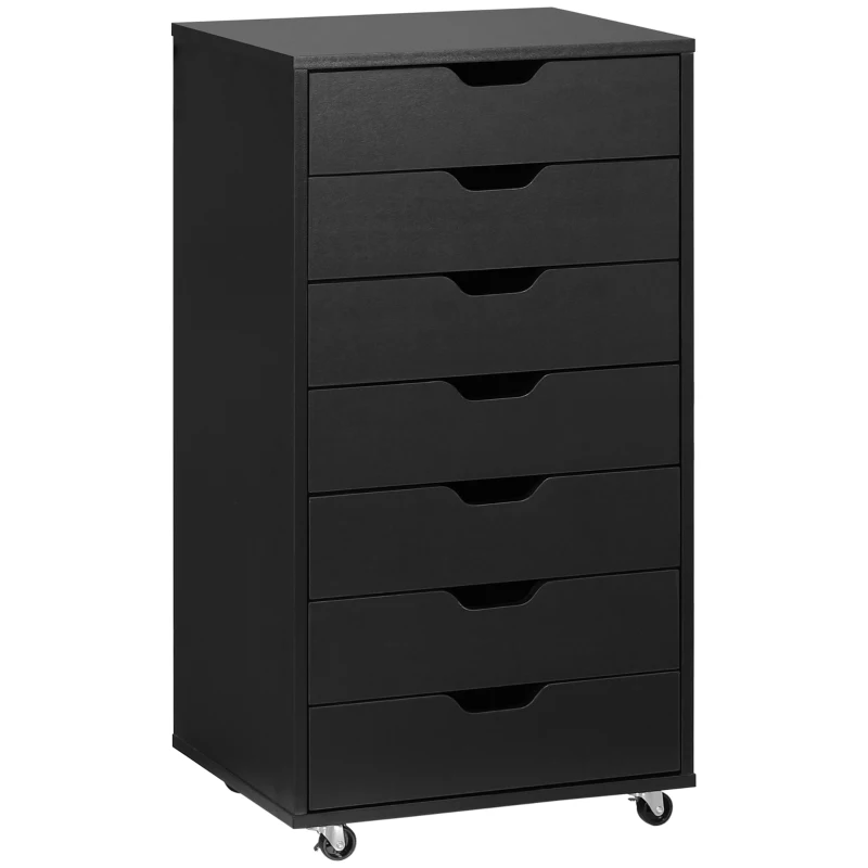 Vinsetto 7-drawer Vertical File Cabinet for Home Office, Storage Cabinet with Wheels, 18.7"x15.6"x35.4", Black