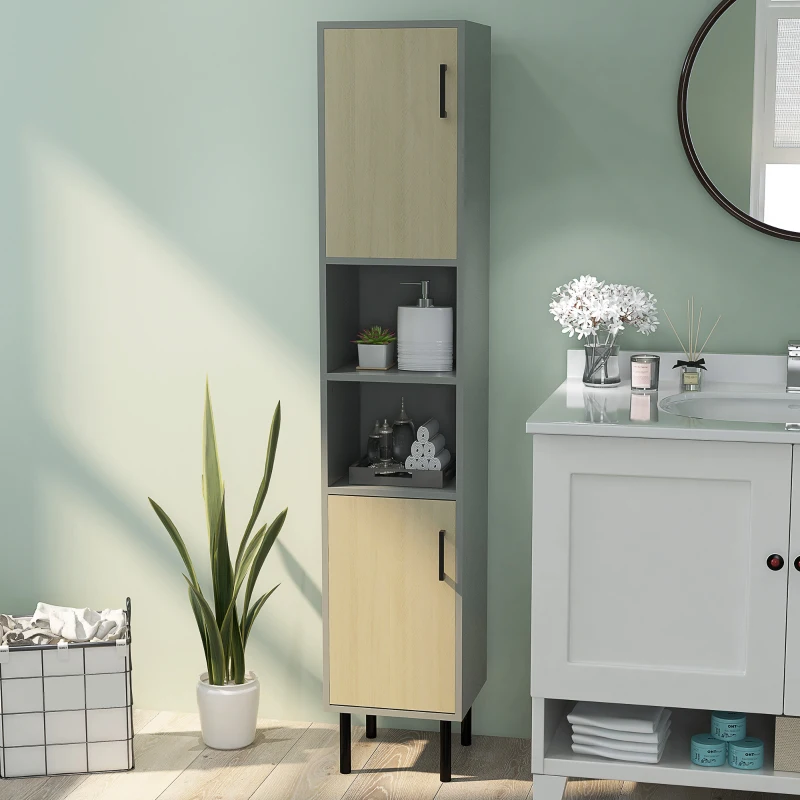 kleankin Tall Bathroom Storage, Linen Tower, Bathroom Cabinet with Doors, Shelves for Living Room Kitchen, 12.4"x11.8"x65"