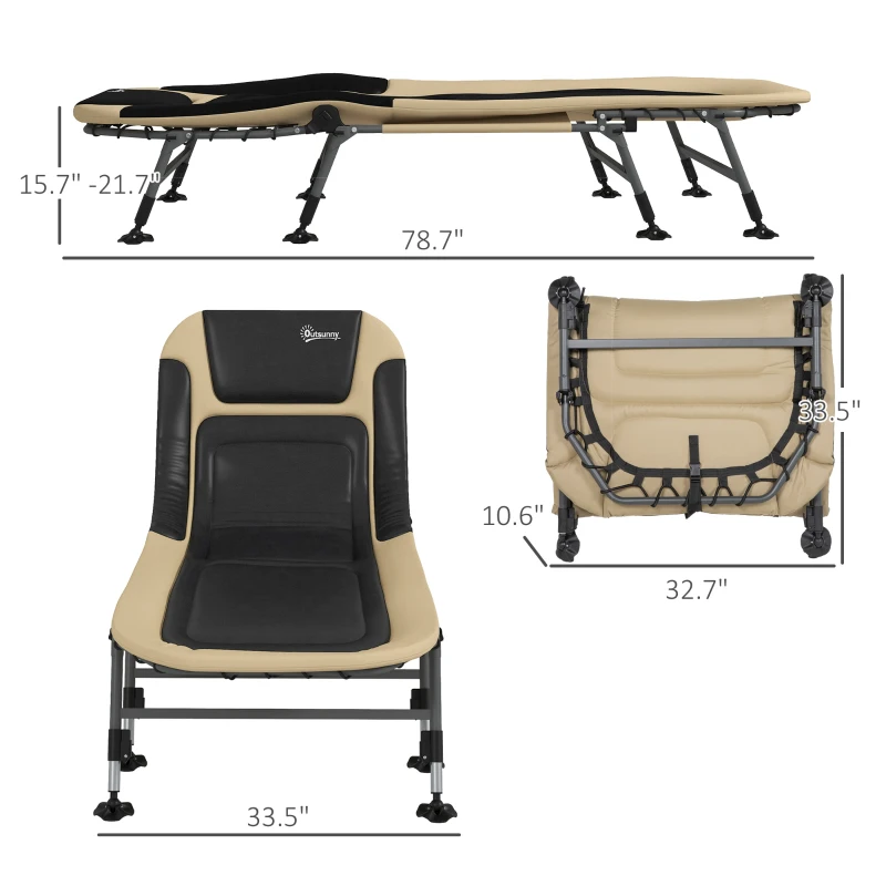Outsunny Heavy Duty Camping Cot, Folding Bed with Soft Padded Cushion and 180° Adjustable Backrest, 400 lbs. Capacity, Cream