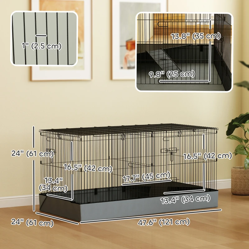 PawHut Guinea Pig Cage with Removable Top, 2 Separate Area, Waterproof Bottom Liner, Ramp, Perch, for Rabbits, Hedgehogs