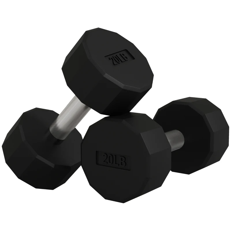 Soozier 2 x 20lbs Dumbbells Set with Non-Slip Grip, Rubber Covered Weights for Men Women Home Gym Workout