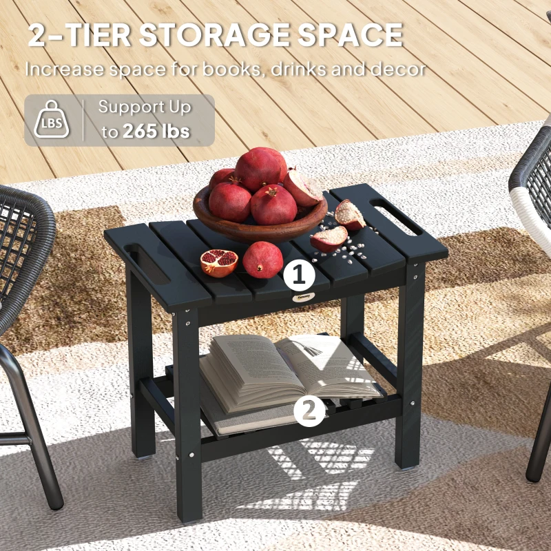 Outsunny HDPE Shower Bench, Waterproof Shower Stool with Handle, Storage Shelf, Non-Slip Pads for Indoor Outdoor, Black