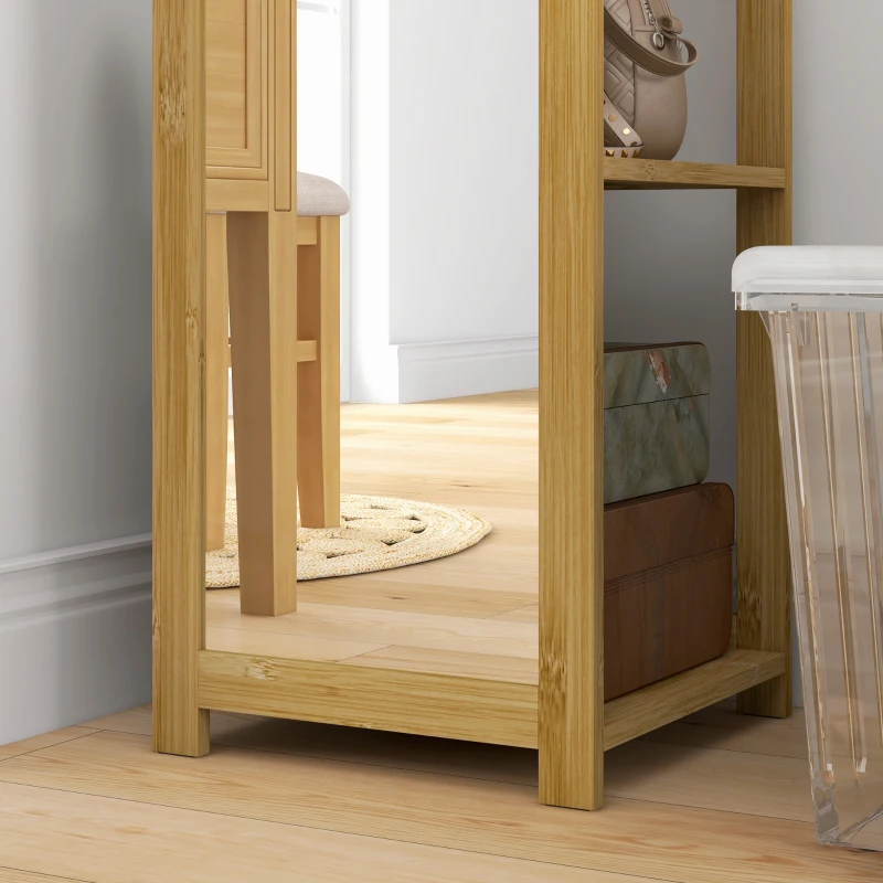 HOMCOM 66" x 14" Standing Mirror with 6-Tier Shelf, Floor Mirror Full Body Mirror for Bathroom, Living Room, Nature Wood