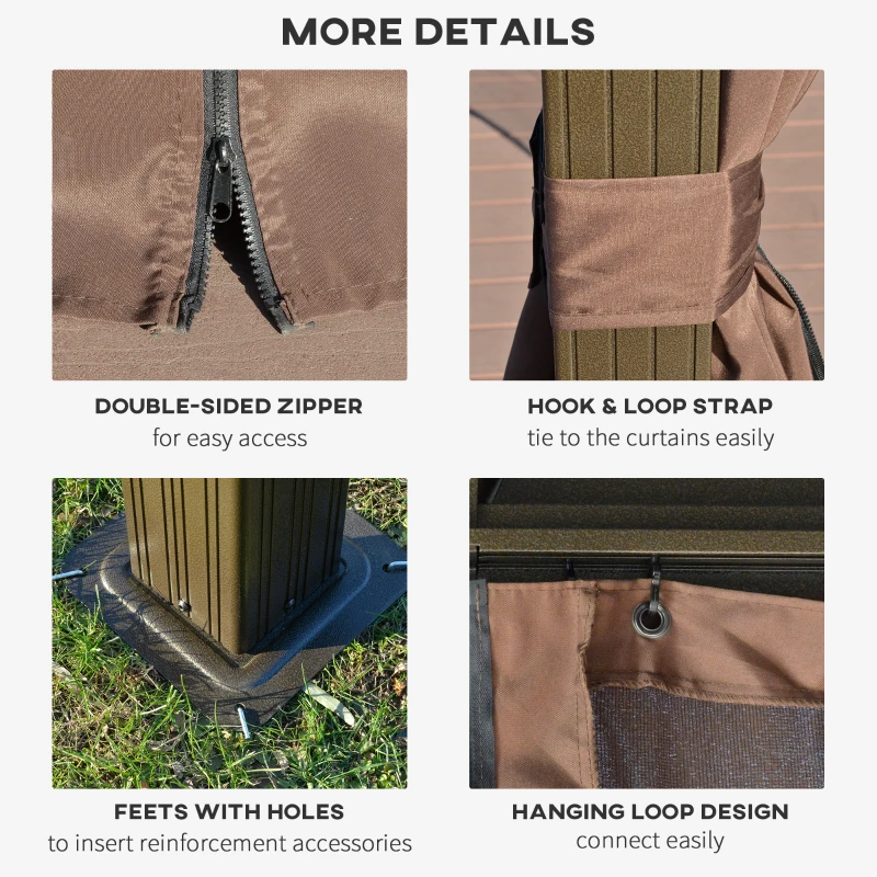 Outsunny 10' x 12' Hardtop Gazebo Canopy with Double Roof, Netting and Curtains for Garden, Backyard, Deck, Coffee