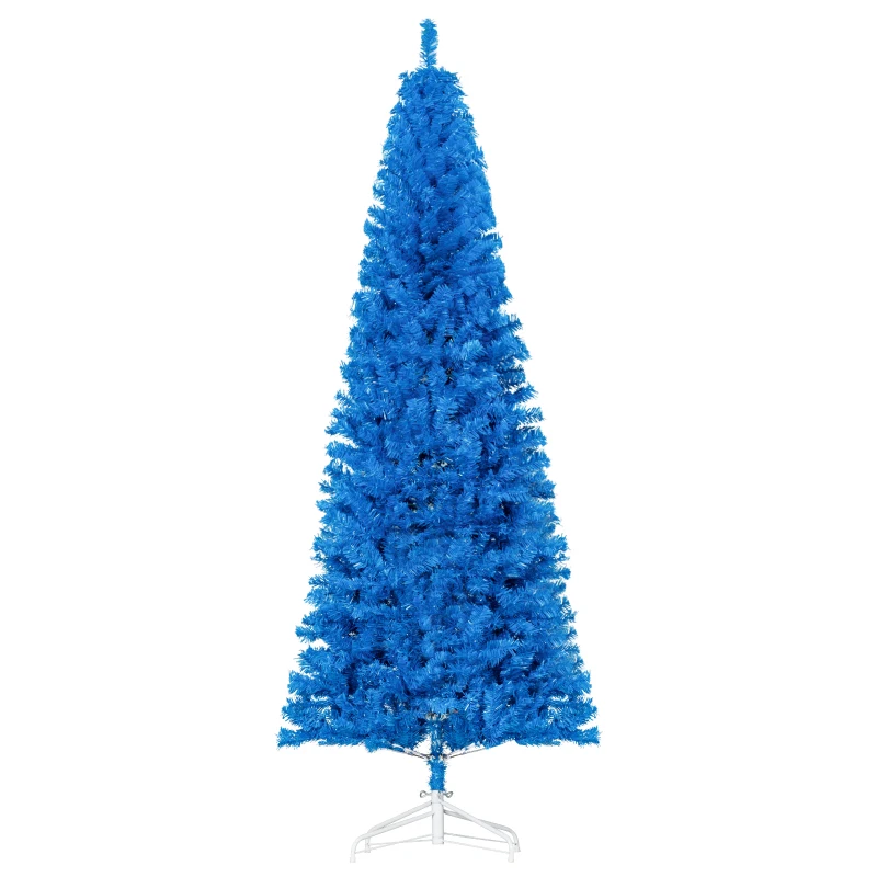 HOMCOM 7FT Pencil Christmas Tree, Artificial Christmas Tree with Automatic Open for Home Party, Blue