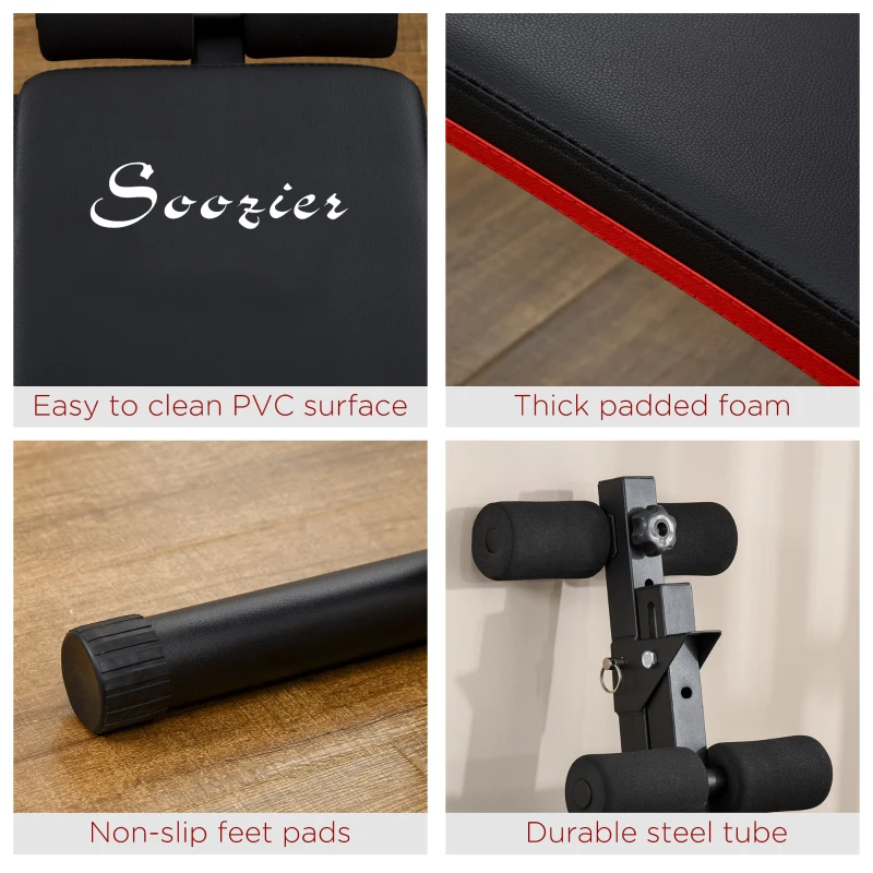 Soozier Sit Up Bench Core Workout Adjustable Thigh Support Foldable For Home Gym Exercise Black