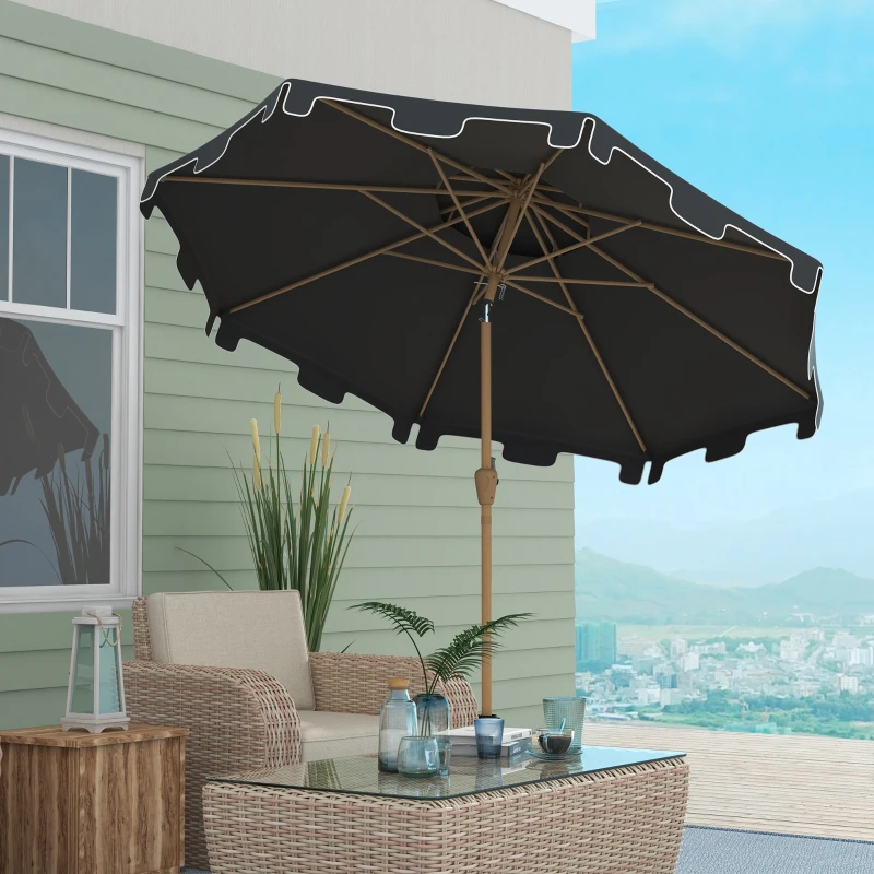 Outsunny 8.8' Patio Umbrella with Push Button Tilt and Crank, Dark Gray