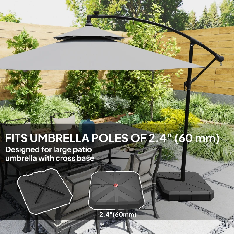 Outsunny Square Plastic Patio Umbrella Base Weight, Heavy Duty Cantilever Offset Umbrella Base, Filled Up to 143lbs with Sand or 130lbs with Water for Garden Poolside, Black