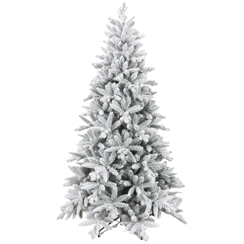 HOMCOM 6ft Artificial Flocked Christmas Tree with Snow Tips, Easy Assembly, Hinged Xmas Tree for Home Office Holiday