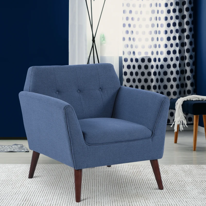 HOMCOM Traditional Living Room Chair, Armchair with Button Tufted Polygonal Straight Back, Single Sofa with Thick Padding, Blue