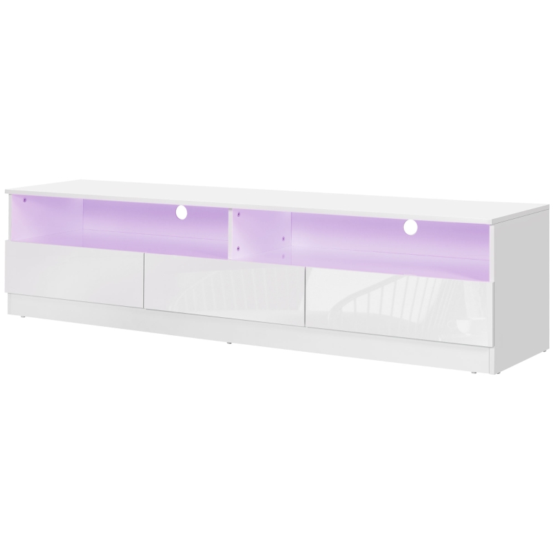 HOMCOM LED Lighted TV Stand for TVs up to 75", Modern TV Cabinet with Storage Drawers for Living Room, High Gloss White