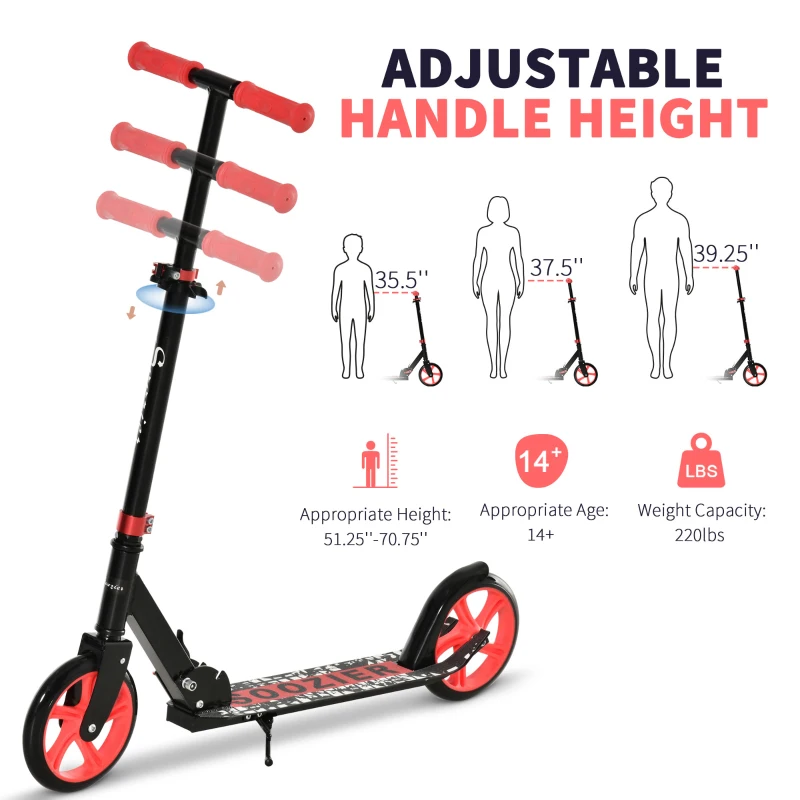 Soozier Kick Scooter for 12 Years and Up, Folding Scooter with Height Adjustable Handlebar, Big Wheels and Rear Wheel Brake