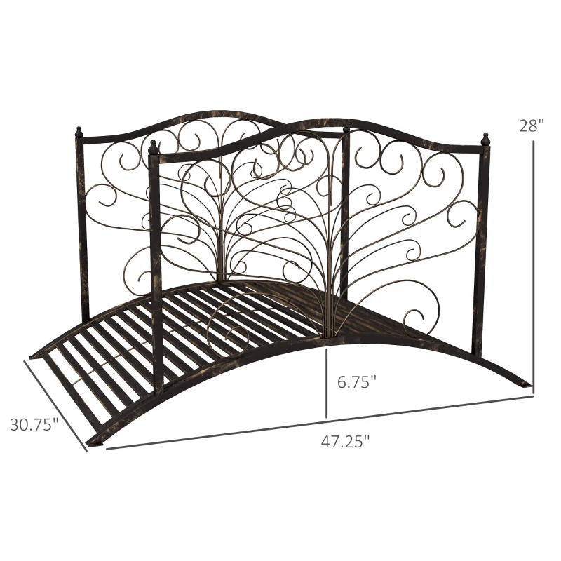 Outsunny 4’ Metal Arch Backyard Garden Bridge with Safety Siderails, Delicate Scrollwork, & Easy Assembly, Black Bronze