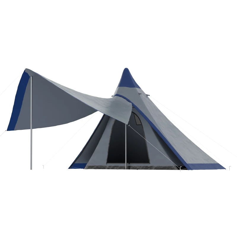 Outsunny 15.4'x15.4'x8.5' Teepee Tent, Waterproof Camping Tent with Porch Area, Floor and Carry Bag, for 2-3 Person Outdoor Backpacking Camping Hiking, Blue