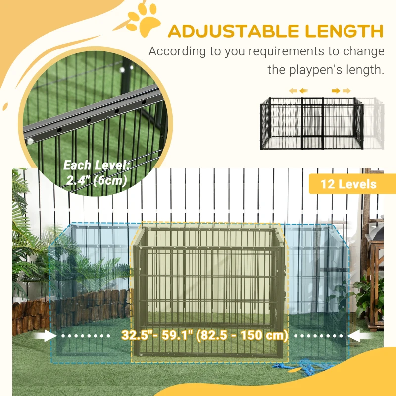 PawHut 6 Panel Dog Playpen Dog Pen Metal Pet Fence for Outside Indoor, Adjustable Width, Heavy Duty Steel Frame, 32.5"-59"W x 24"D x 24''H Black