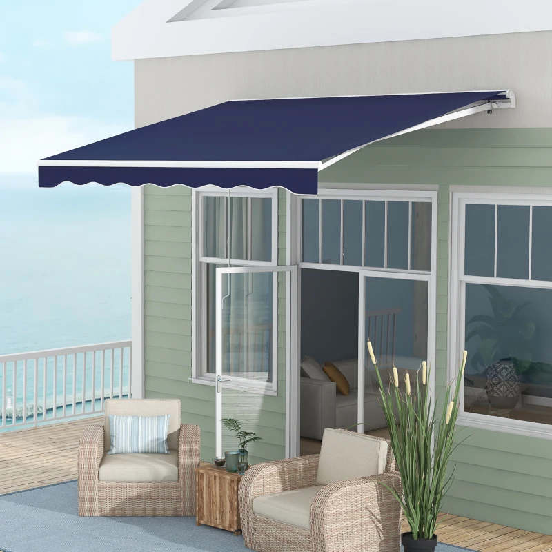Outsunny 10' x 8' Retractable Awning, Electric Awning, UV Protection Sun Shade Shelter with Remote and Crank Handle, Dark Blue