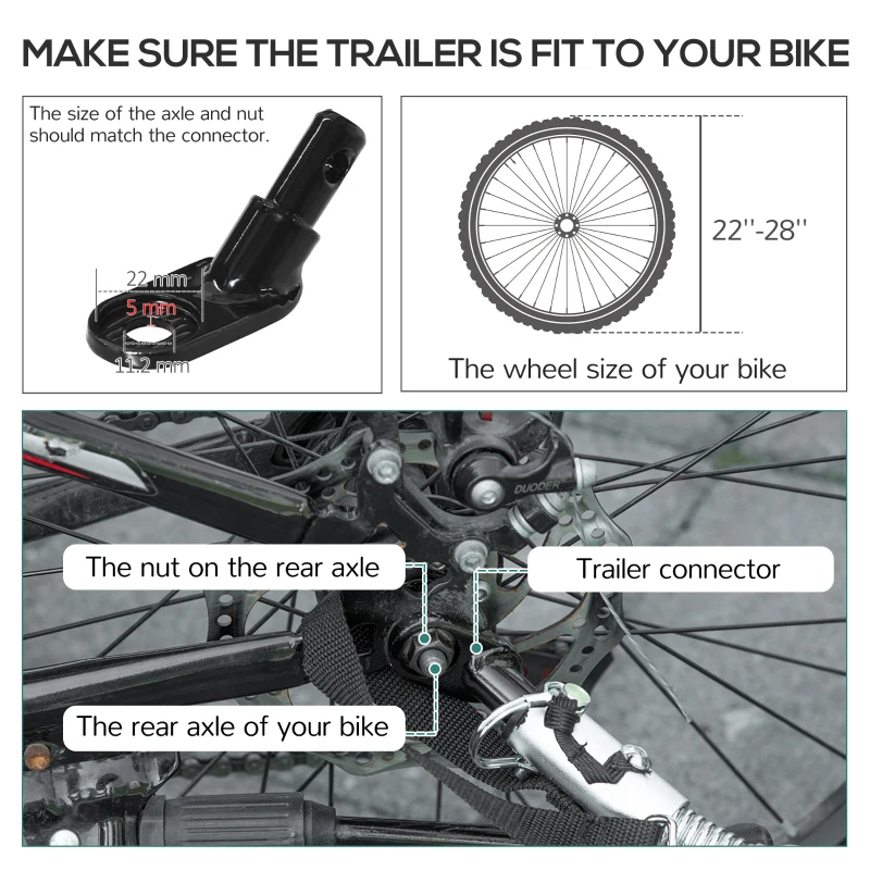 Aosom Bike Trailer, Bicycle Cargo Carrier with Suspension, Triple Safety Features, 16" Wheels, Hitch, Steel Frame, Black