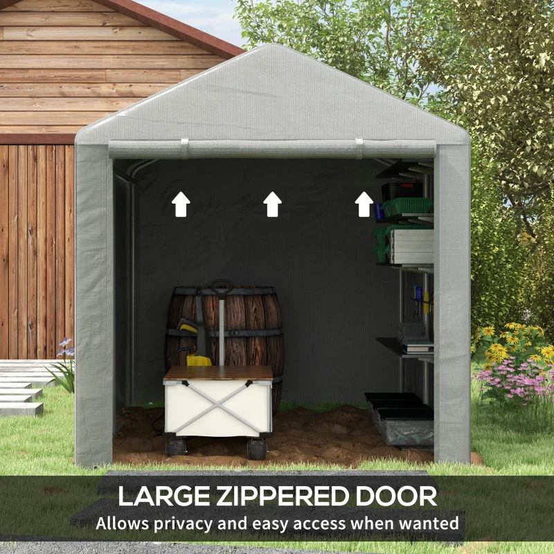 Outsunny Portable Bicycle Shed with Galvanized Steel Frame and Large Door, Waterproof Outdoor Shed for Garden Tools, Light Grey