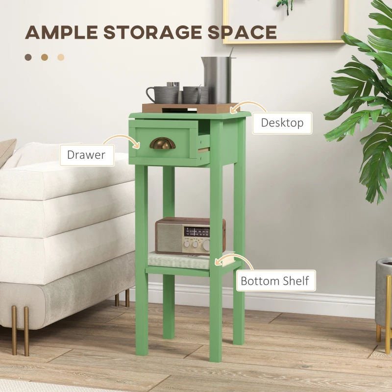 HOMCOM 2-Tier Side Table with Drawer and Shelf, End Table for Living Room and Hallway, Green