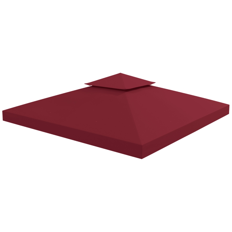 Outsunny 10' x 10' Square 2-Tier Gazebo Canopy Replacement Top Cover Outdoor Garden Sun Shade, Wine Red