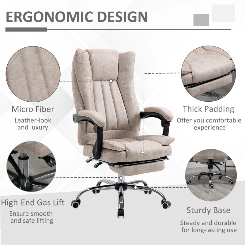 Vinsetto Microfiber Computer Chair, Executive Office Chair with Reclining Backrest Retractable Footrest Adjustable Height Beige