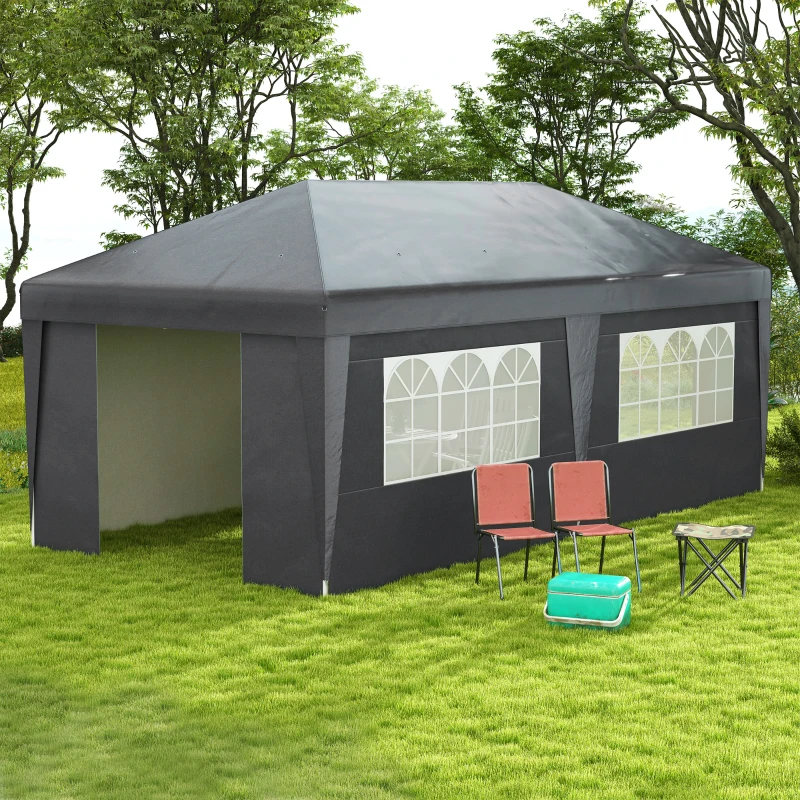 Outsunny 10' x 19.5' Pop Up Canopy Tent Height Adjustable Event Shelter w/ Sidewalls, Leg Weight Bags, Wheeled Carry Bag, Gray